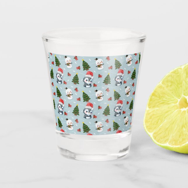 Vaso De Chupito Pingüino Santa Feliz Feliz Feliz Navidad (Anverso)