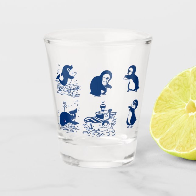 Vaso De Chupito Pingüinos, ballenas y delfín (Anverso)