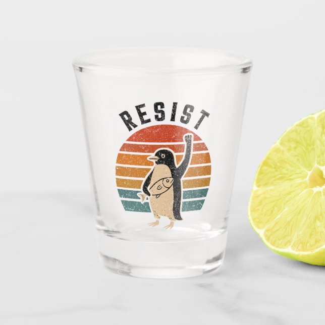 Vaso De Chupito Pingüinos resistentes protestan contra aranceles (Anverso)
