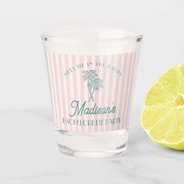 Vaso De Chupito Pink Palm Spring Pastel Beach Bachelorette Favor (Anverso)