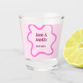 Vaso De Chupito Pink pastel retro wedding border frame name date
