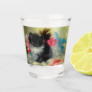 Vaso De Chupito Pintura de gatito blanco y negro vintage