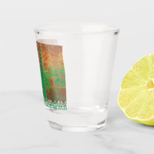 Vaso De Chupito pintura de un campo verde con un borde naranja