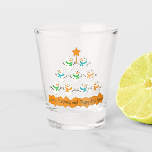 Vaso De Chupito Pirámide de árboles de Navidad hecha de muñecos de (Anverso)