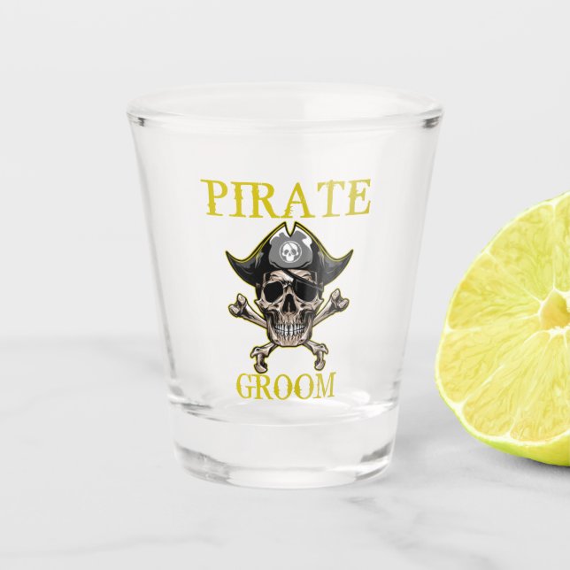 VASO DE CHUPITO PIRATE SKULL GROOM GOLD GLASS (Anverso)