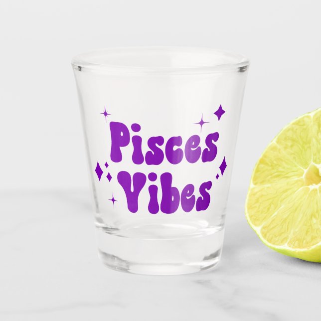 Vaso De Chupito Pisces Vibes Zodiac Astrología Estrellas moradas (Anverso)