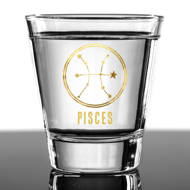 Vaso De Chupito Pisces Zodiac Rótulo Astrología Horoscopio Oro (gold pisces zodiac sign shot glass)