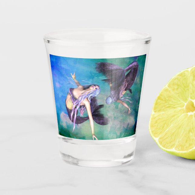 Vaso De Chupito Piscis - Dos sirenas nadando en un bucle (Anverso)