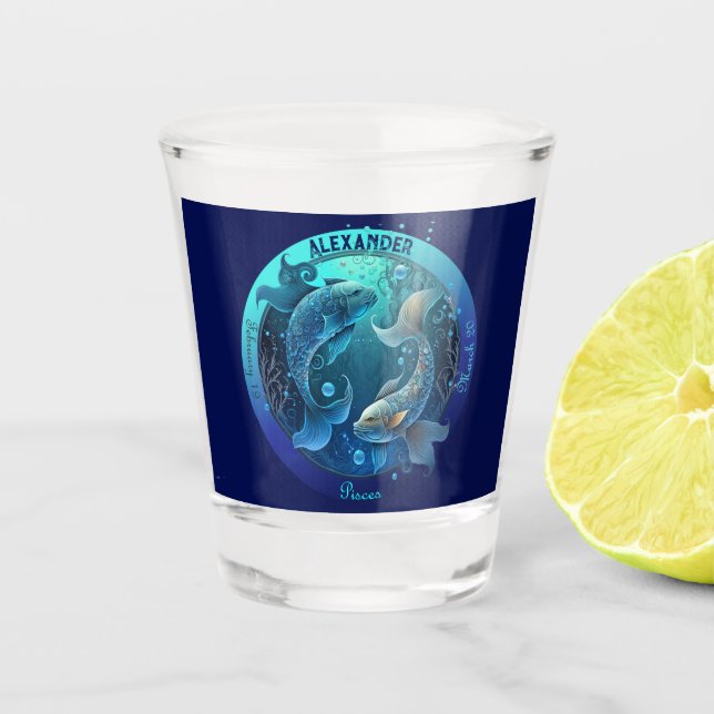 Vaso De Chupito Piscis Zodiaco Personalizable  (Anverso)