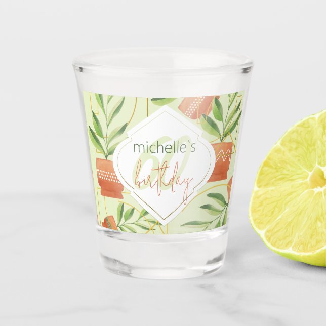 Vaso De Chupito Plantas Frescas En Cuencas De Cerámica Acuarela (Anverso)