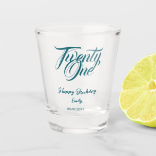 Vaso De Chupito plantilla azul de cumpleaños número 21 con nombre 