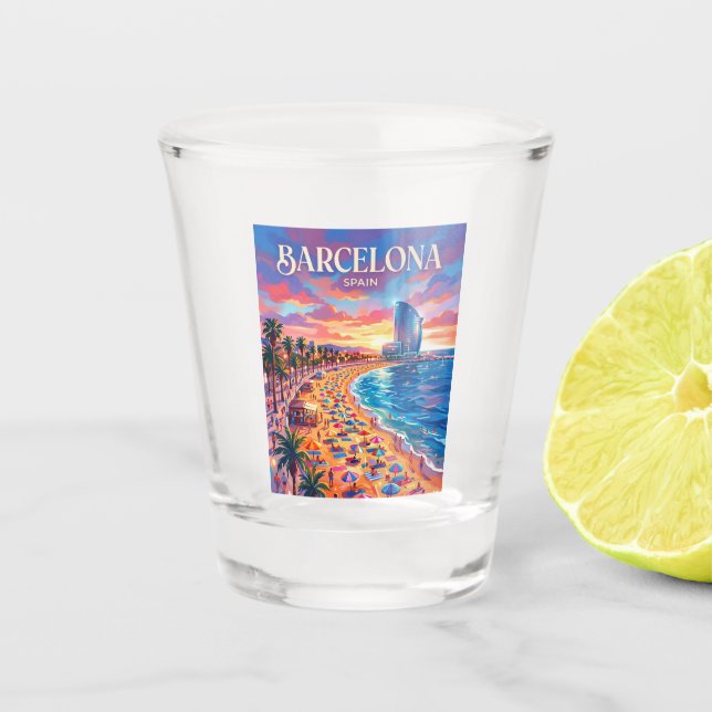 Vaso De Chupito Playa Barceloneta España (Anverso)
