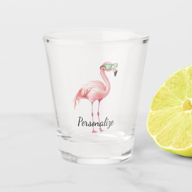 Vaso De Chupito Playa Verde Rosa Blanca Flamingo (Anverso)