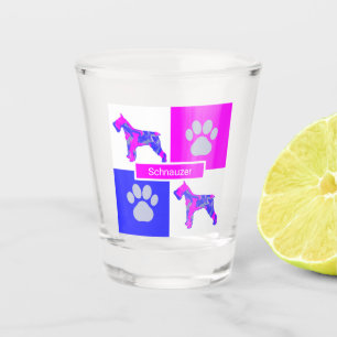 Vaso De Chupito Plaza azul rosada Schnauzer Silhouette Dog & Paw