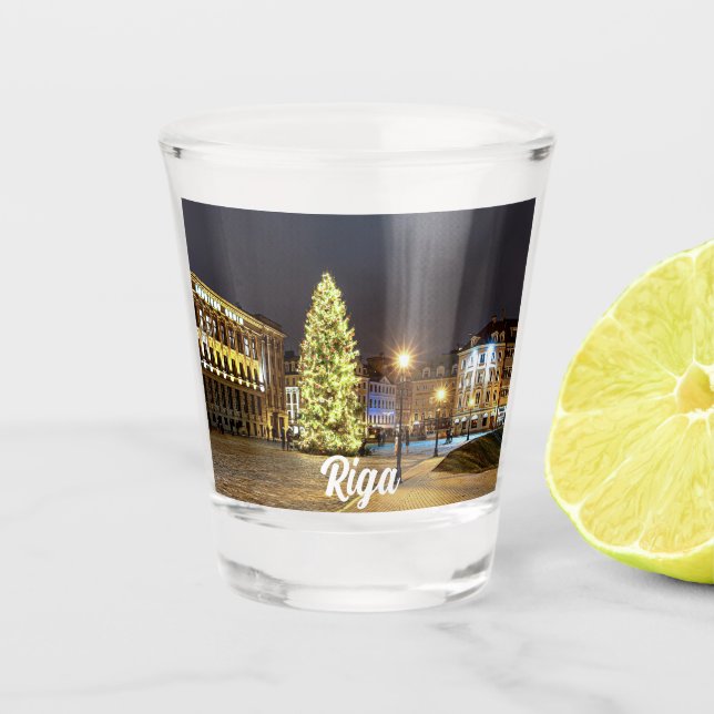 Vaso De Chupito Plaza Cúpula con árbol de Navidad en Riga (Anverso)