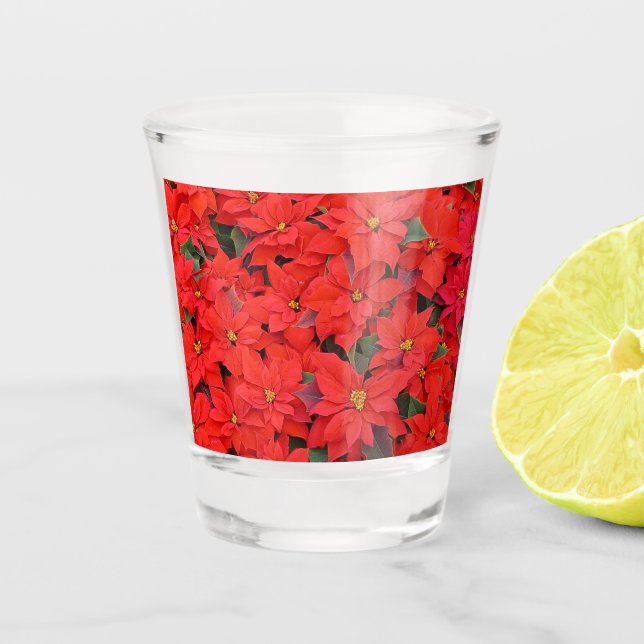 Vaso De Chupito Poinsettias rojas Navidad la foto floral navideña (Anverso)