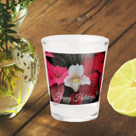 Vaso De Chupito Poinsettias rojas y vacaciones de la orquídea Lady