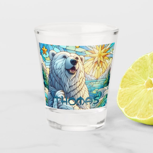 Vaso De Chupito Polar Bear Faux Stained Glass Personalizado (Anverso)