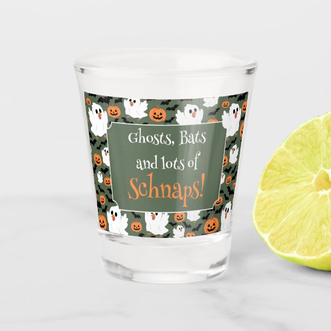 Vaso De Chupito Pollos fantasmas tristes con calabazas y murciélag (Anverso)