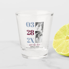 Vaso De Chupito Polvorienta foto azul y borgoña dos Save the Date