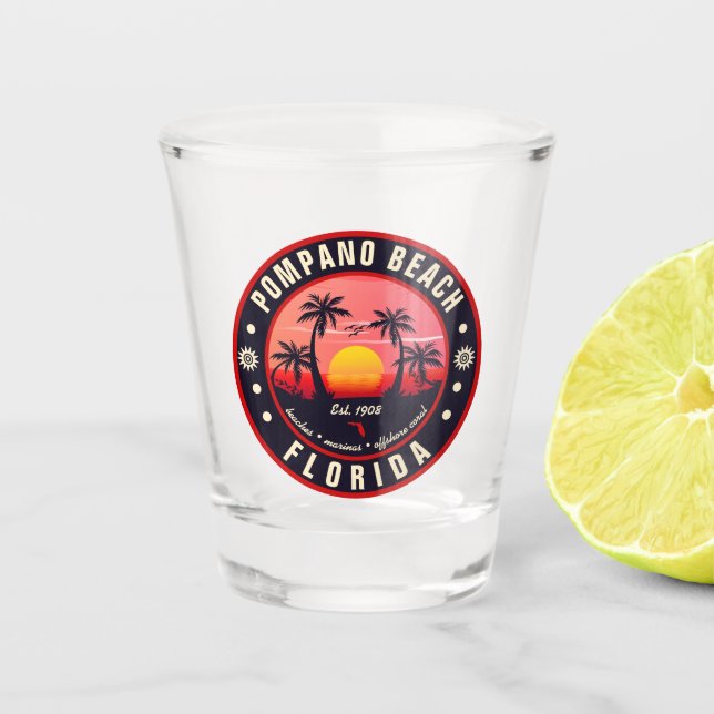 Vaso De Chupito Pompano Beach Florida Retro Sunset Souvenir (Anverso)