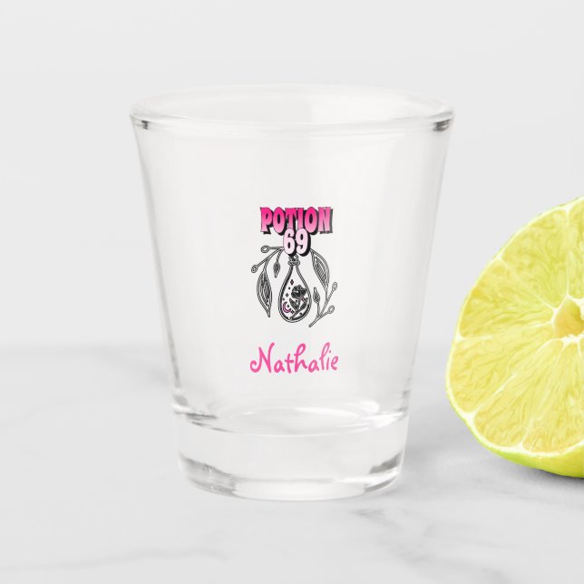 Vaso De Chupito Posición 69 Diseño rosa y negro para chicas (Anverso)