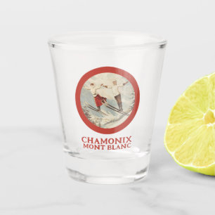 Vaso De Chupito Póster vintage de esquí francés de Chamonix Mont B