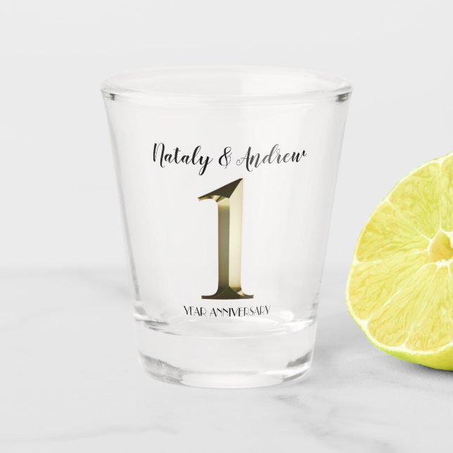 Vaso De Chupito Primer aniversario de boda del oro metálico (Anverso)