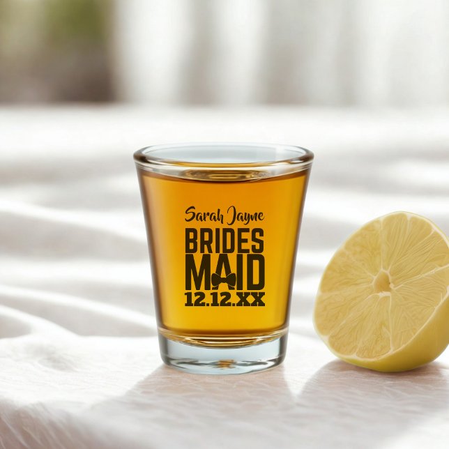 Vaso De Chupito Propuesta boda Favor de la dama de honor (For your Bridesmaid. A cute shot glass with space for her name and your wedding date)
