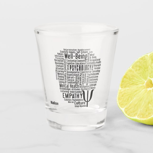 Vaso De Chupito PSYCHOLOGY Word Cloud nombre personalizado (Anverso)