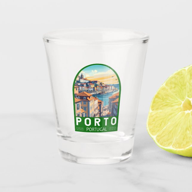 Vaso De Chupito Puerto Portugal Emblema de arte de viajes (Anverso)