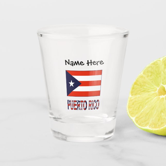 Vaso De Chupito Puerto Rico y la bandera puertorriqueña con tu nom (Anverso)
