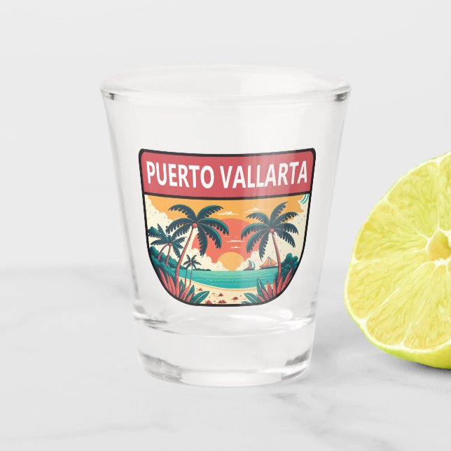 Vaso De Chupito Puerto Vallarta México Retro Emblem (Anverso)