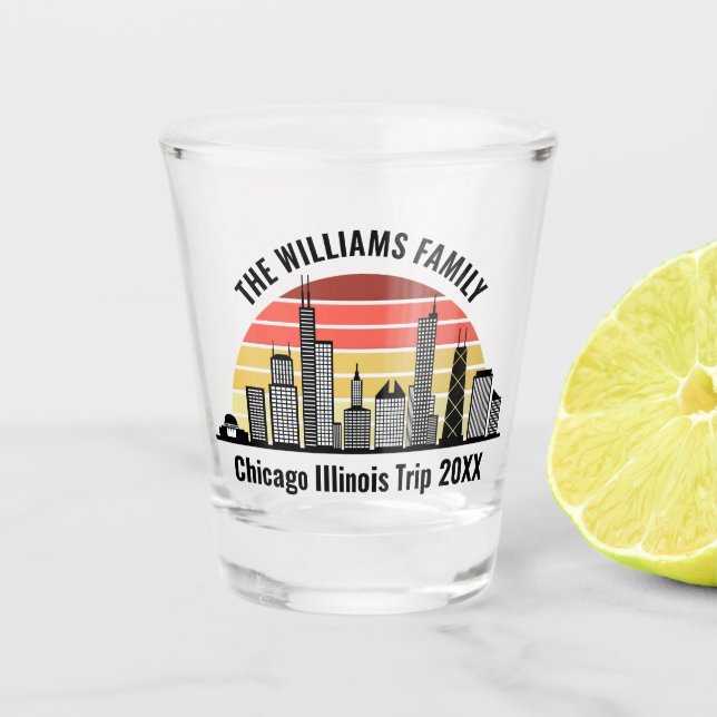 Vaso De Chupito Puesta de sol en Chicago viaje familiar personaliz (Anverso)