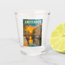 Puesta de sol en el canal de Amsterdam Holanda Via