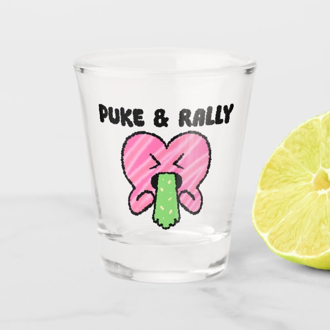 Vaso de chupito Puke & Rally - Edición Corazón Ros (Anverso)