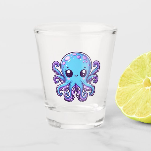 Vaso De Chupito Pulpo azul lindo (Anverso)