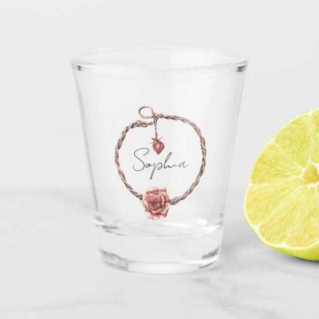 Vaso De Chupito Pulsera de encanto de rosa roja (Anverso)