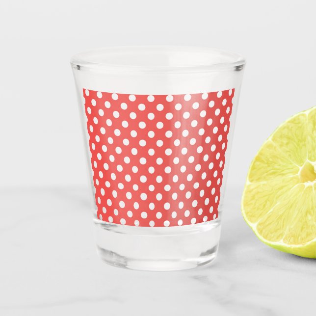 Vaso De Chupito Puntos de Polka Rojo y Blanco (Anverso)