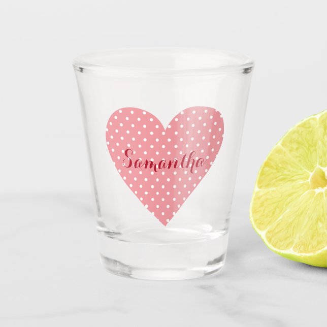 Vaso De Chupito puntos de polka rosa y blanco (Anverso)