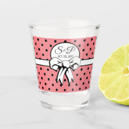 Vaso De Chupito Puntos de polka rosa y blanco con un arco personal