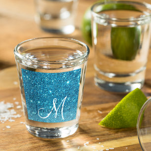 Vaso De Chupito Purpurina azul moderno marca nombre personalizado
