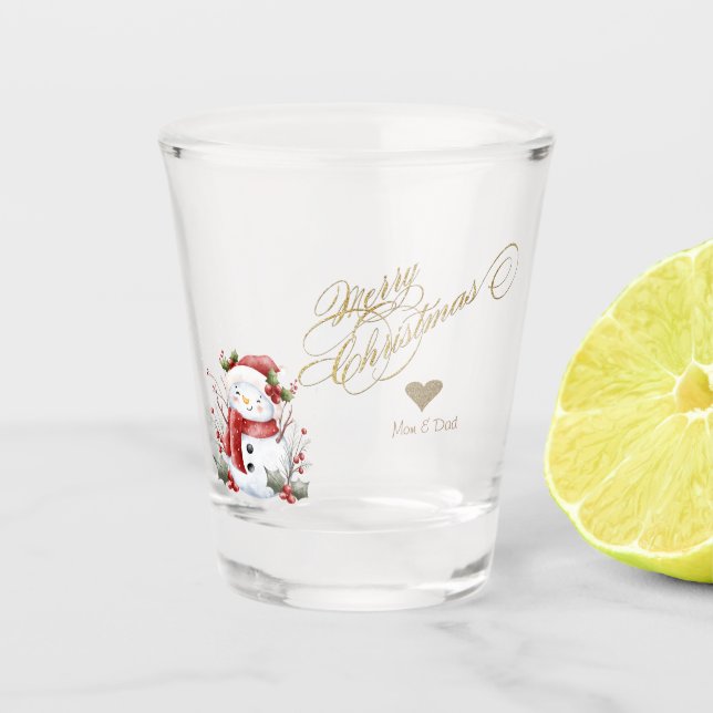 Vaso De Chupito Purpurina de oro Corazón Snowman (Anverso)