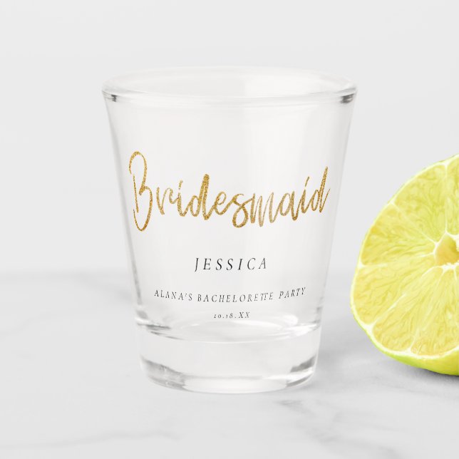 Vaso De Chupito Purpurina de oro de Bachelorette Party (Anverso)