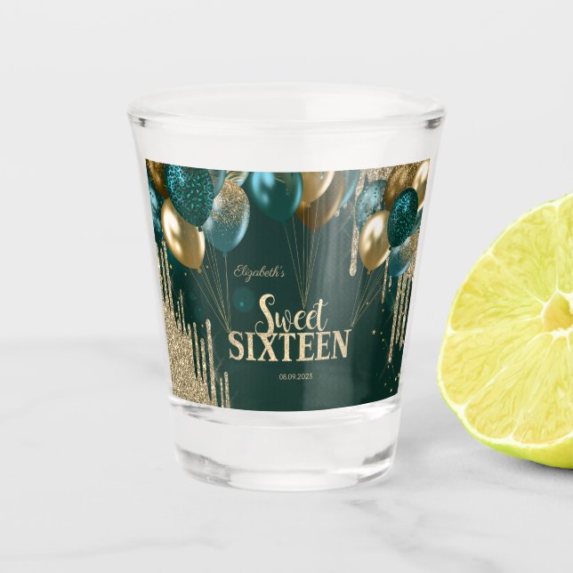 Vaso De Chupito Purpurina de oro gotea globos Dulce verde 16 (Anverso)