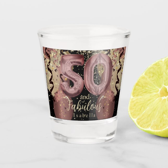 Vaso De Chupito Purpurina de oro negro y Rosa 50 cumpleaños (Anverso)