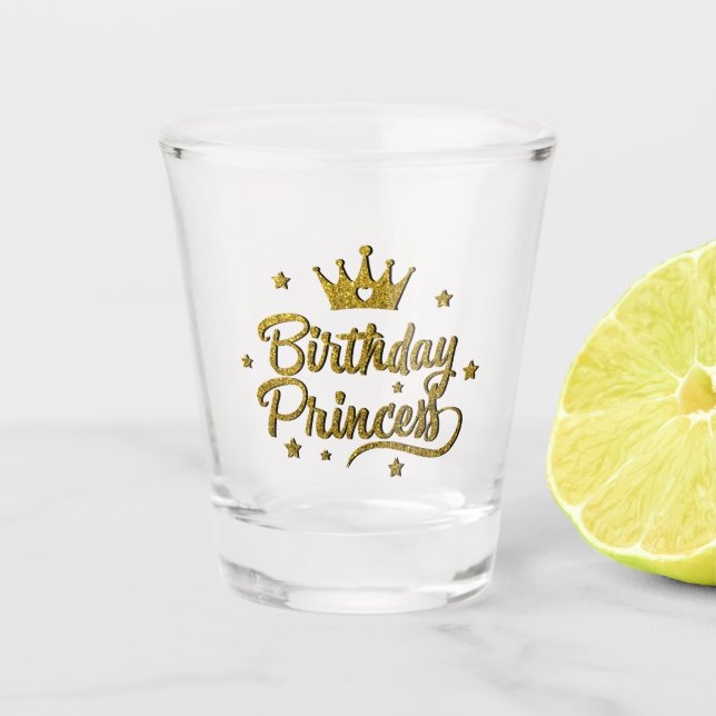 Vaso De Chupito Purpurina de oro "Princesa de Cumpleaños" (Anverso)
