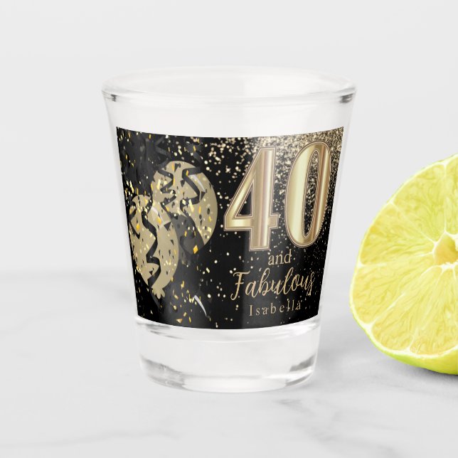 Vaso De Chupito Purpurina negro y oro 40 cumpleaños (Anverso)
