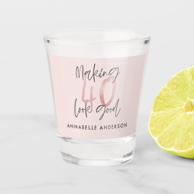 Vaso De Chupito purpurina rosa brillante moderno con estilo 40 año (Anverso)