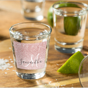 Vaso De Chupito Purpurina rosa moderno marca nombre personalizado